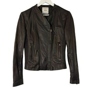 MANGO 100% genuine leather black zipper moto jacket size M